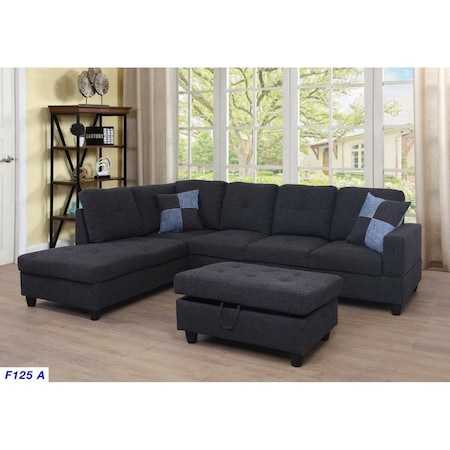 Golden Coast Furniture Left Facing Linen Russes Sectional Sofa Set, Dark Grey F125A